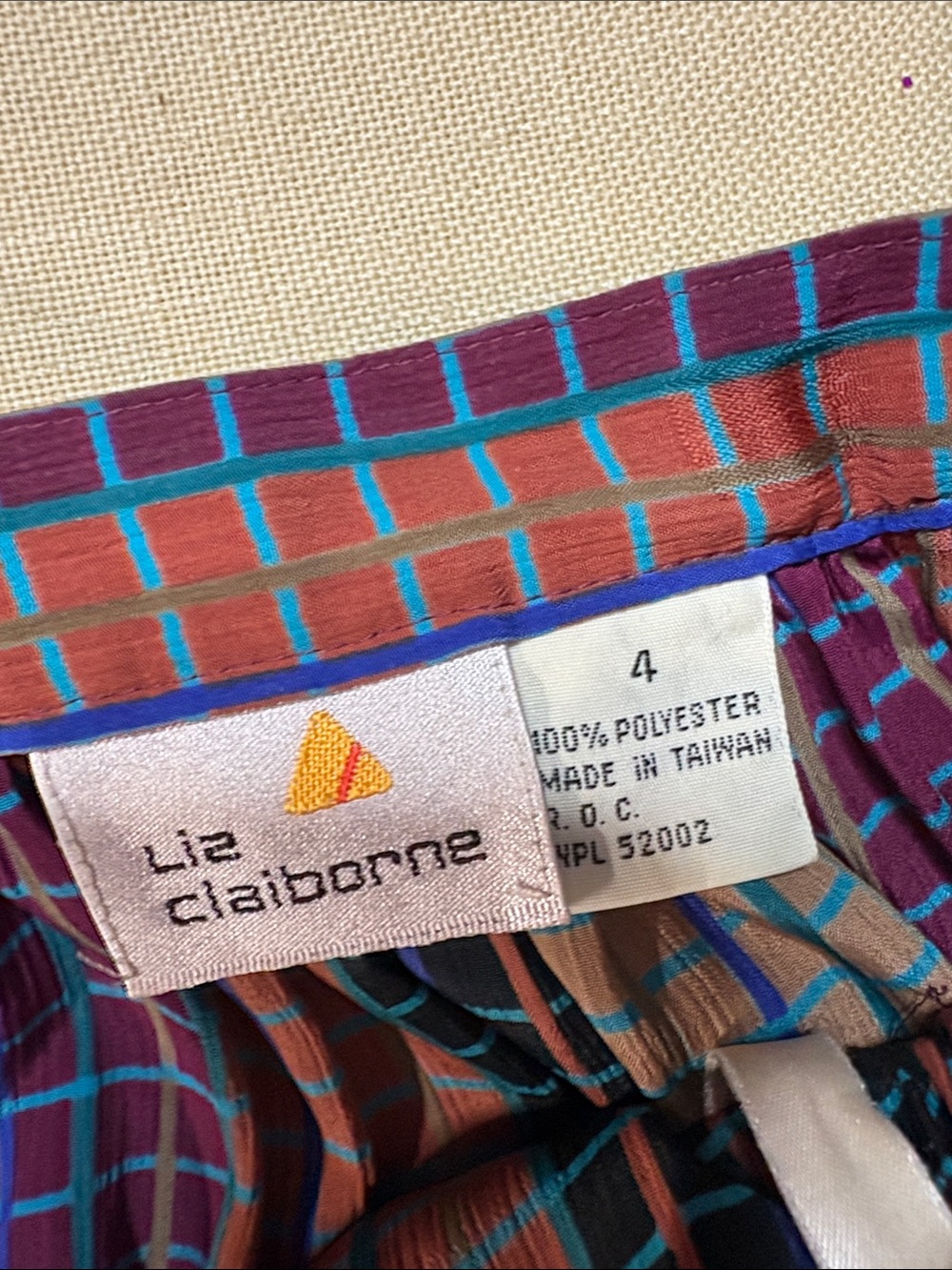 Liz Claiborne Teal Purple Navy Coral Grid-Striped Midi Skirt - Picture 2 of 3